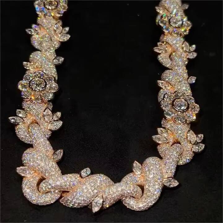 Dope Jewelry Hiphop Necklace 925 Sterling Silver Bust Down 18mm Rose Infinity Iced Out VVS Moissanite Cuban Chain