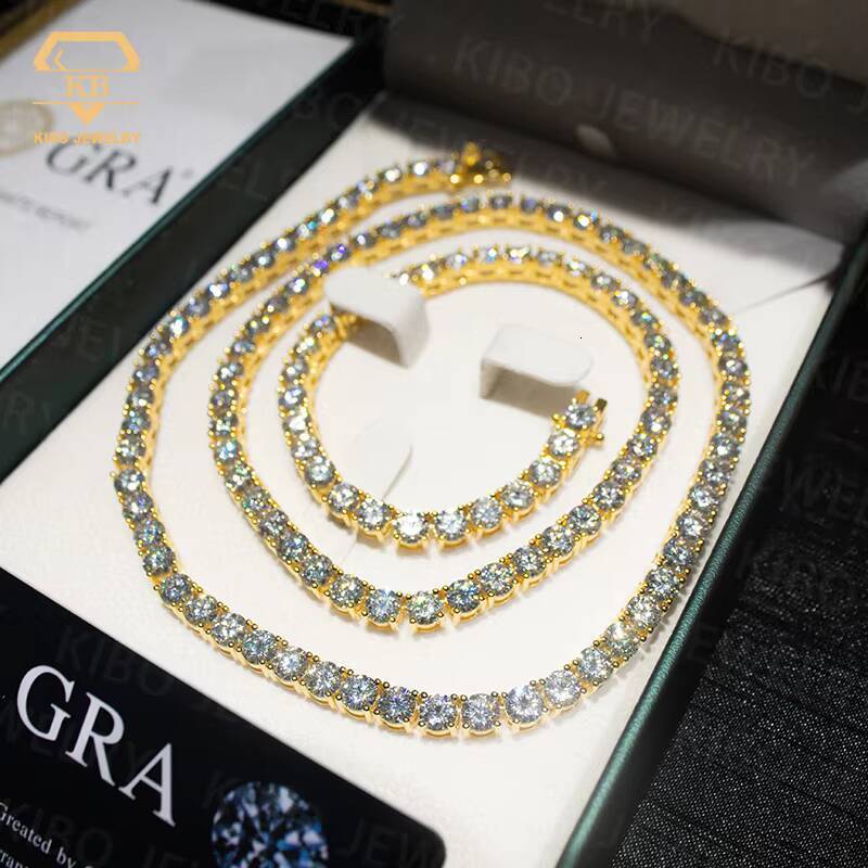 Hot Sale Fashion Necklaces for Women 925 Sterling Silver Yellow Gold Plated Hip Hop Iced Out 5mm Moissanite Tennis Chain Men