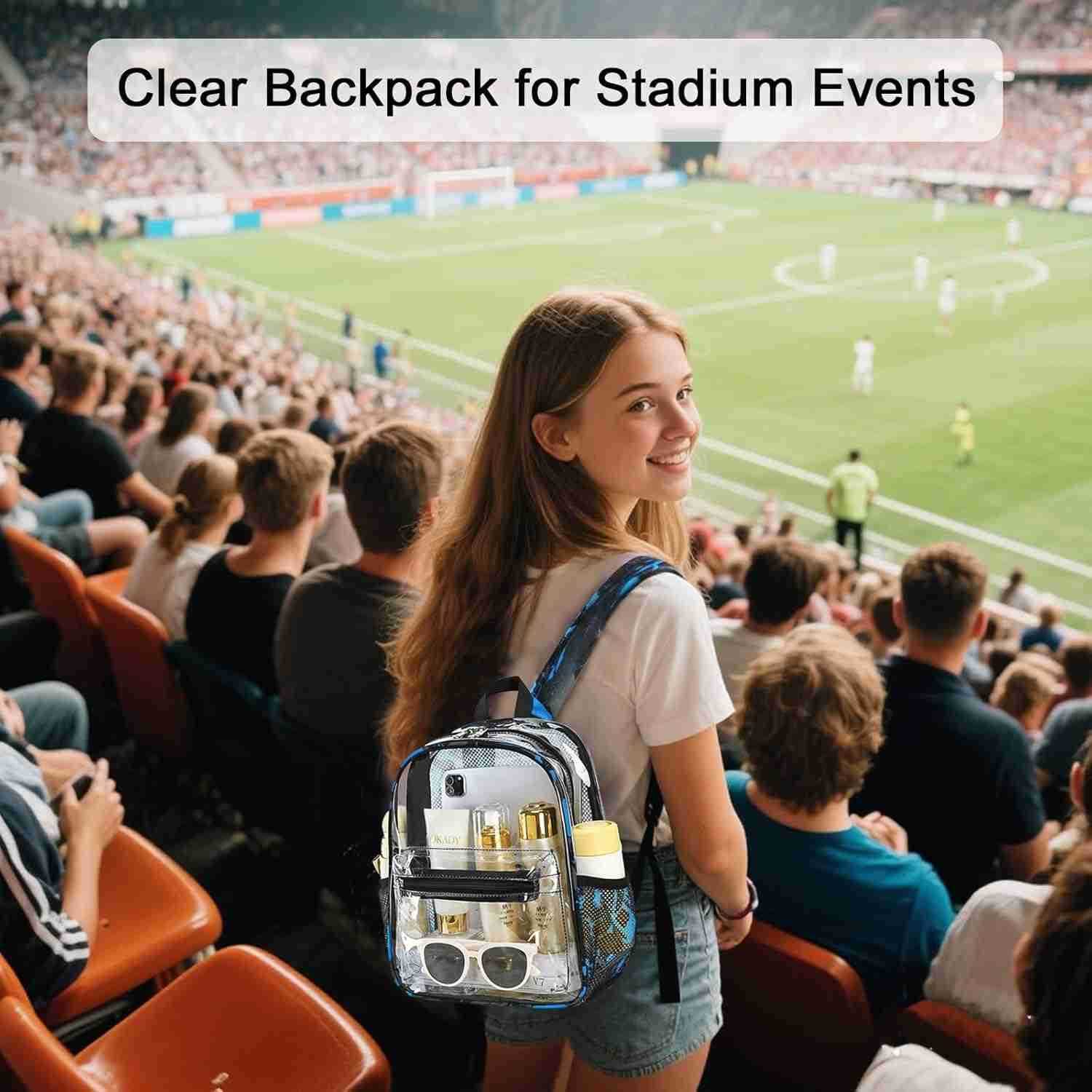 Clear Mini Backpack for Stadium Events Approved 12x12x6 Small Transparent Backpacks Plastic See Through Clear Bag for Concerts Work Festival Security 