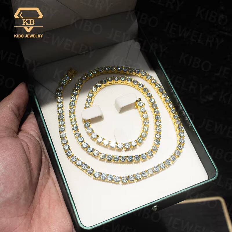 Hot Sale Fashion Necklaces for Women 925 Sterling Silver Yellow Gold Plated Hip Hop Iced Out 5mm Moissanite Tennis Chain Men