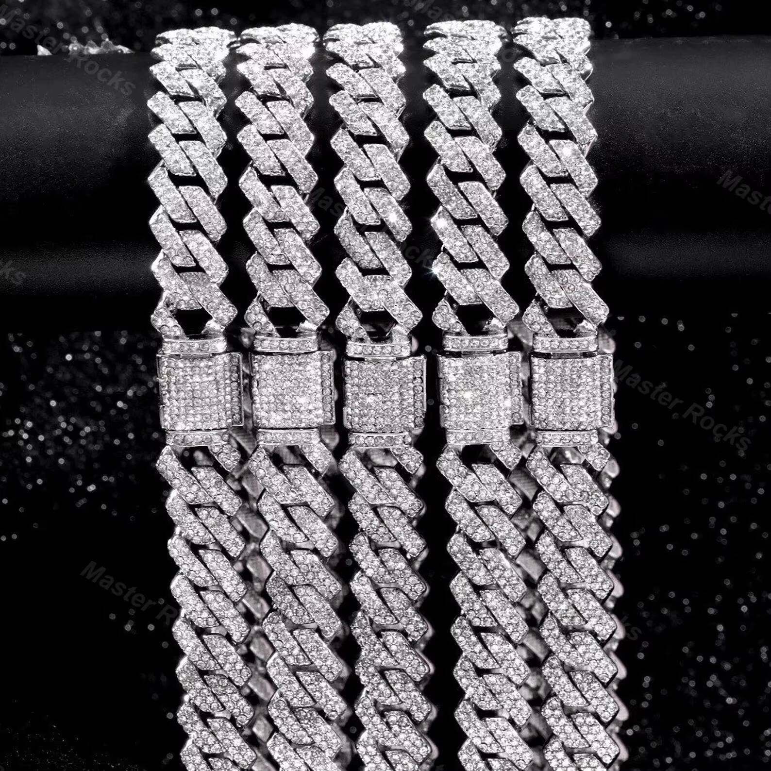 Hiphop Cuban Link Chain 925 Silver 10mm 12mm 14mm 16mm Iced Out Men VVS Moissanite Cuban Chain