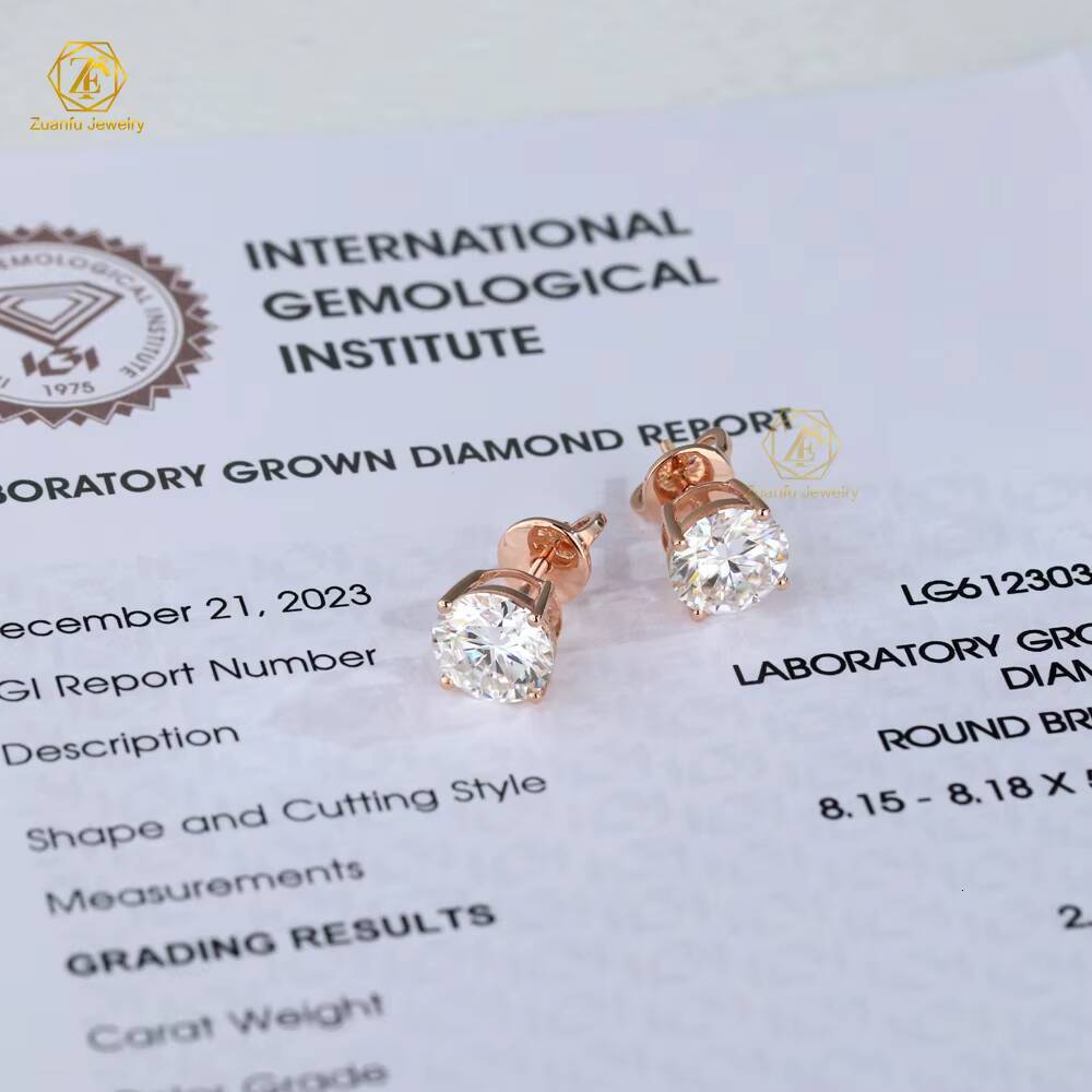 IGI Certified CVD 05ct 1ct 2ct Lab Diamond Earrings 10K Solid Rose Gold Screw Lock Diamond Solitaire Earrings Lab Grown