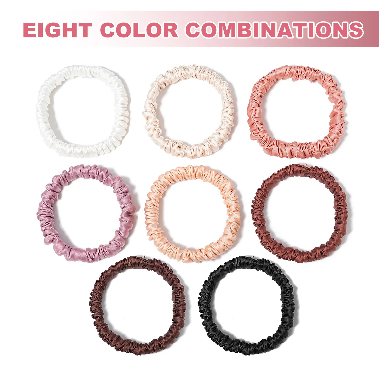 8PCSSet 100 Pure Mulberry Silk Hair Scrunchies 1 Box Skinny Scrunchies Ponytail Holders Hair Care Accessories Silk Hair Ties 250919