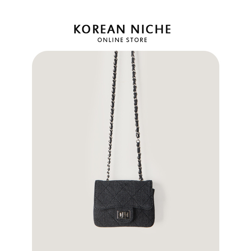 2025 Style Niche Design Mini Crossbody Small Square Fashionable And Versatile Plaid Denim Chain Bag