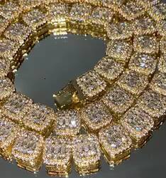 Fine Jewelry Necklace 12mm High Quality Sterling Silver Full Iced Baguette Mens Hip Hop Moissanite Tennis Chain Necklace