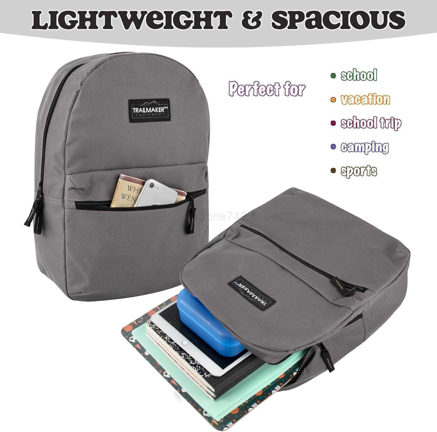 Trail maker Classic 17 inch Backpacks with Adjustable Padded Straps School Backpacks for Girls Boys GreyZ250920