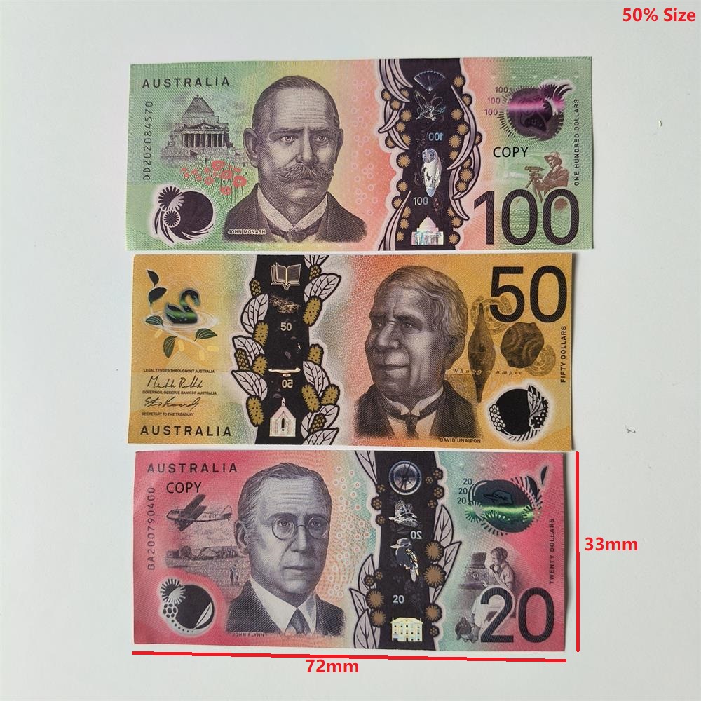 4A High Quality Fake Money Prop Australian Dollar Bills - Realistic Full Print AUD Banknotes Paper Money for Movies, Props, and Parties 50%