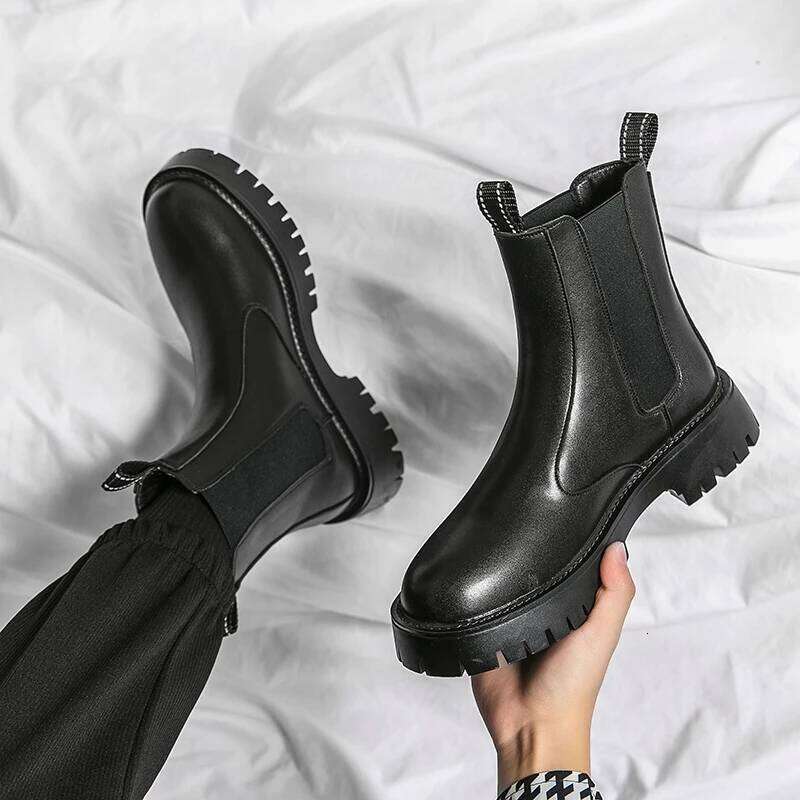 Black PU Thick Soled Durable One Foot Business High-quality Outdoor Training Size 38-44 Men Boots