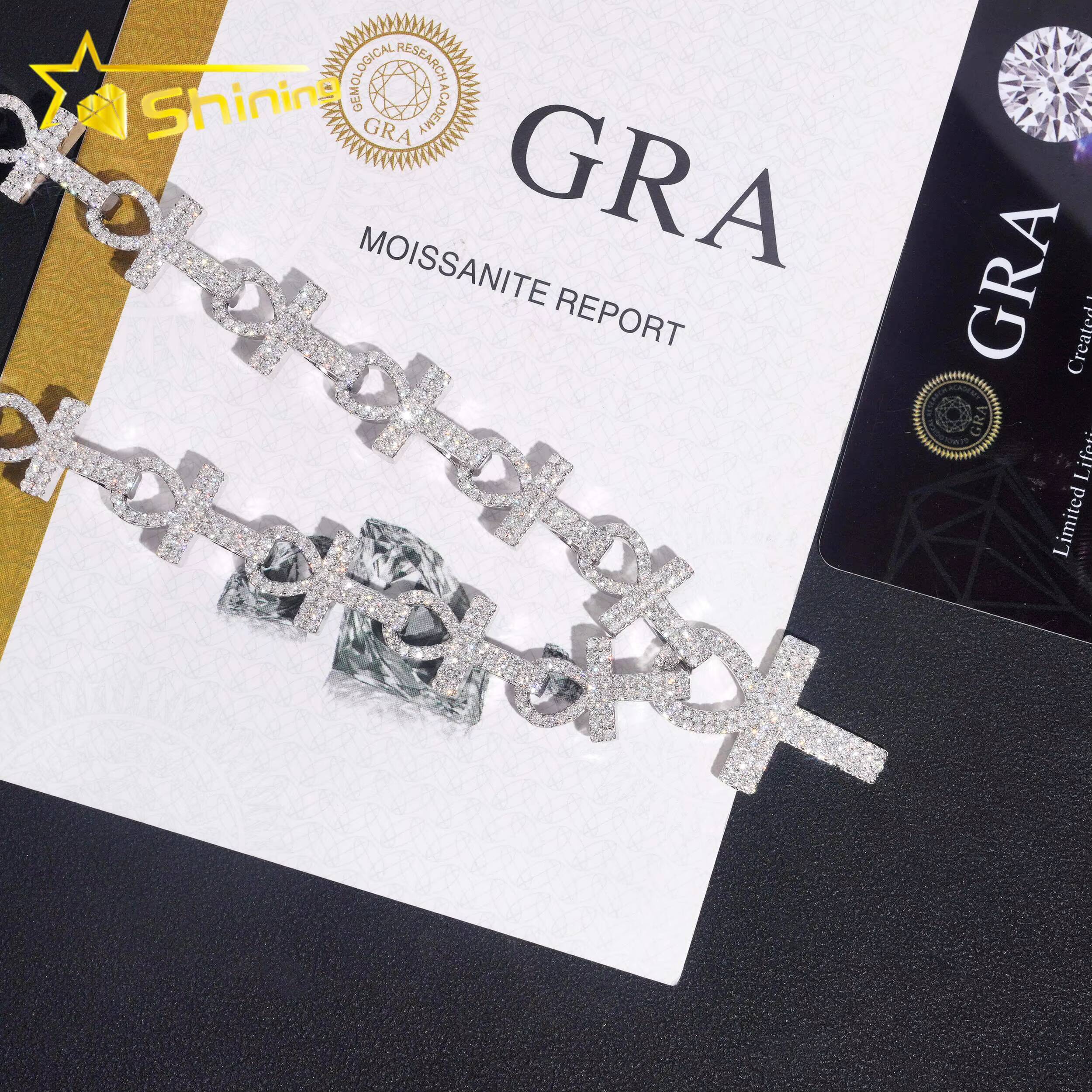 Ankle Cross Moissanite Necklace Chain Pass Tester VVS Moissanite 925 Silver Gold Plated Hip Hop Iced Out Cuban Link Chain