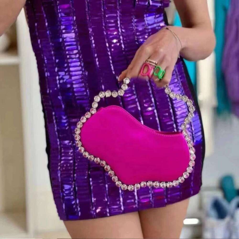 Designer Luxury Pink Rhinestone Dinner Purse Ladies Handbags Party Wedding Clutch Wrist Women Dia Circular Evening Bag