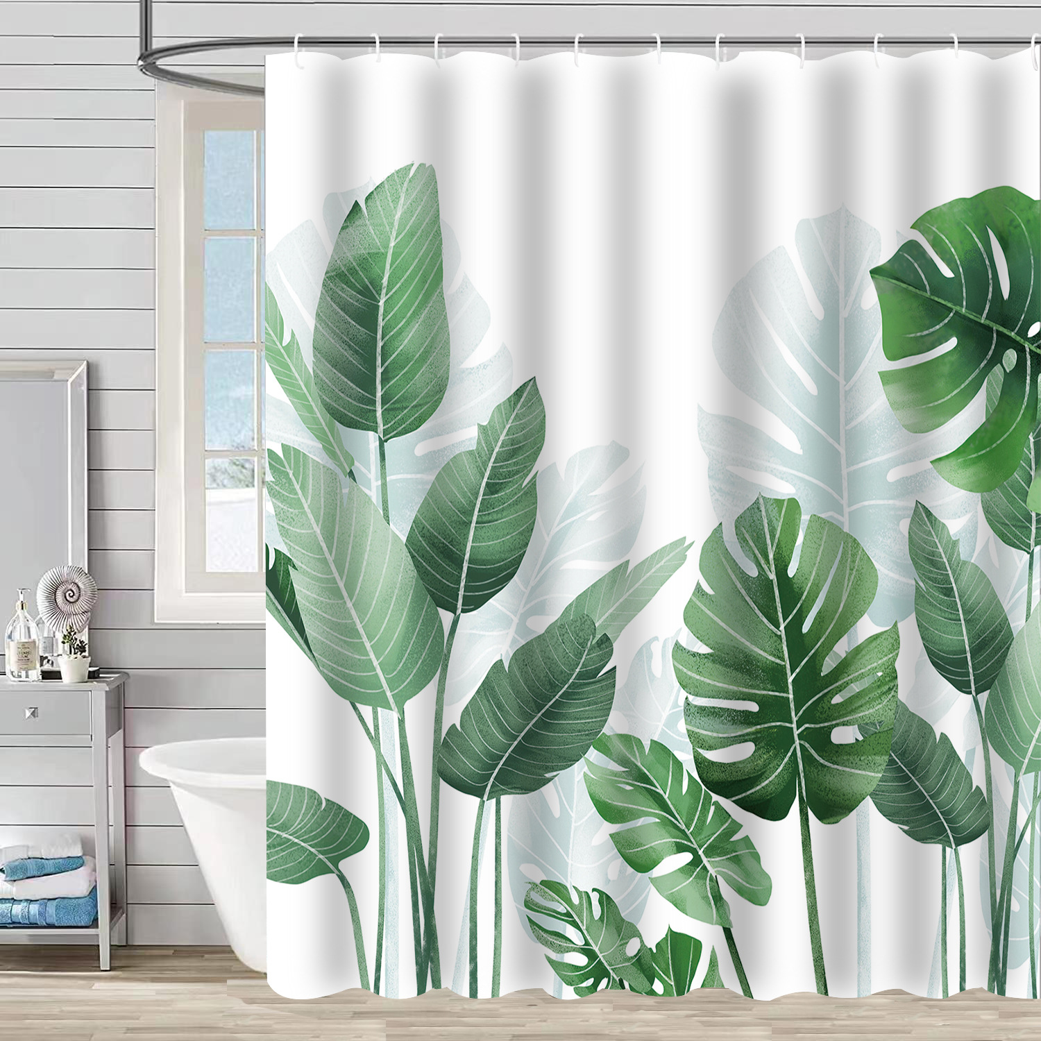 YL-37297 Hot Sale Plant Flower Plant Shower Curtain Set Printed Polyester Waterproof Shower Curtain Four-piece Set Bathroom Curtain