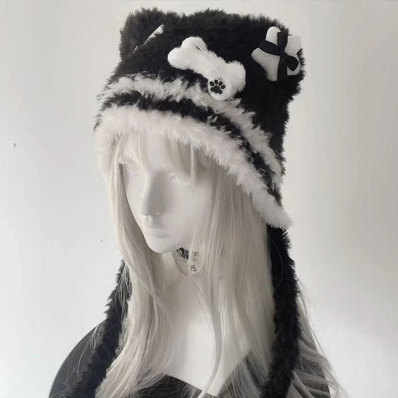 Wens Gothic Harajuku Punk Lolita Y2k Spicy Girls Subcture Bear Hat Cute Little Bone Cross Star Wings Wool Hats Y250920