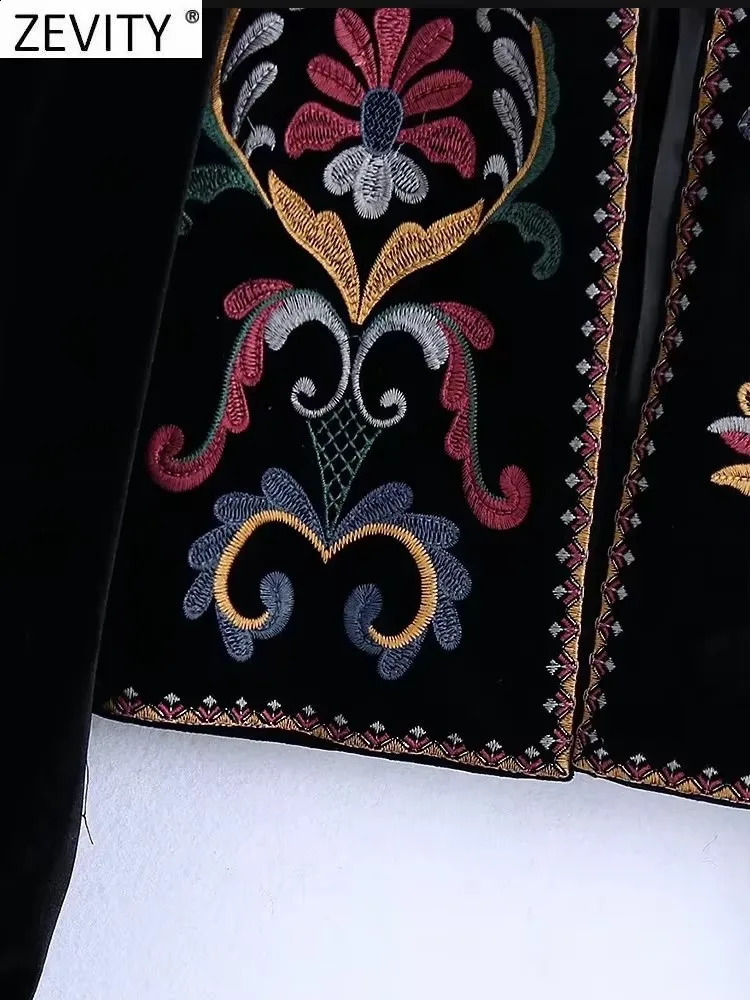 Zevity Women Vintage Flower y National Style Short Coat Ladies Retro Open Stitching Casual Velvet Jacket Tops CT100 250923