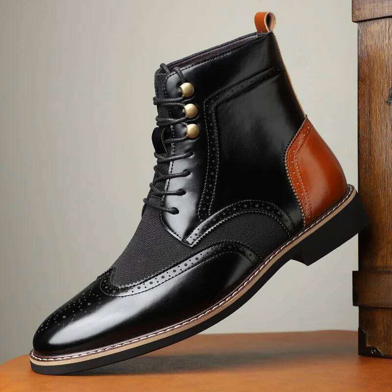 Men's High Top British Style Pointed Leather Boot Fashion Business Dress for Men 2025Casual Ankle Boots Brogue Shoes
