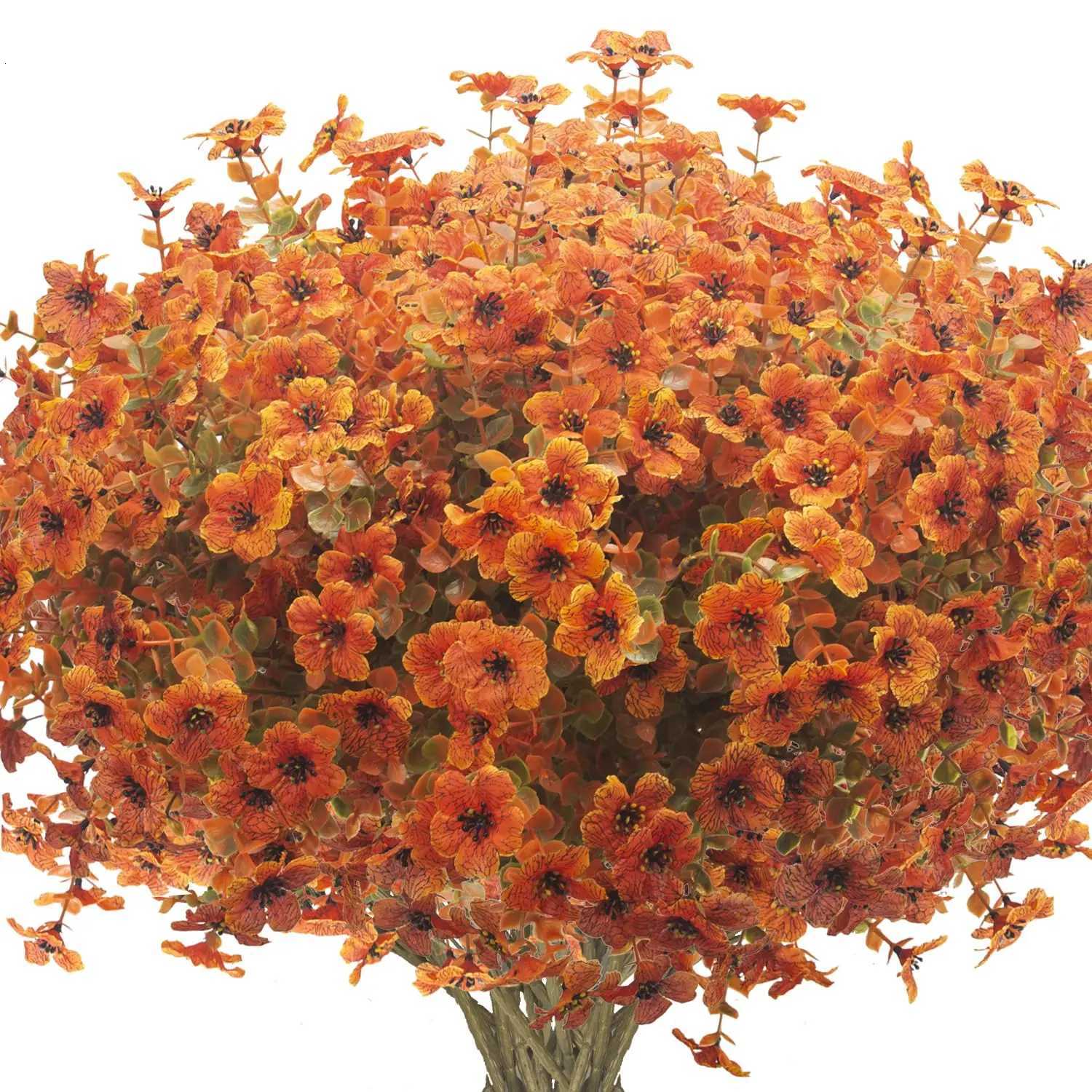 6pcs Artificial Flowers Outdoors Fake Plants UV Resistant Plastic Shrubs Plants Home Fall Front Door Porch Garden Autumn Decor Z250919