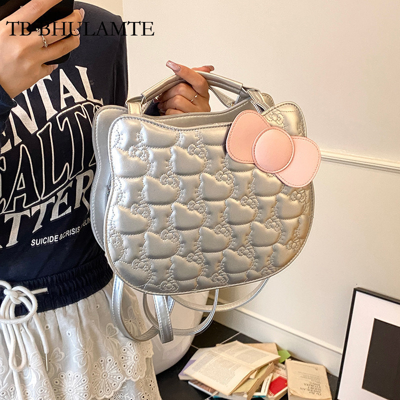 TB BHULAMTE Cute Bow Tie Embossed Women's Backpack Designer Luxurious Diamond Grid Single Shoulder Crossbody Bag Fashion New Cute Student Bag Tra