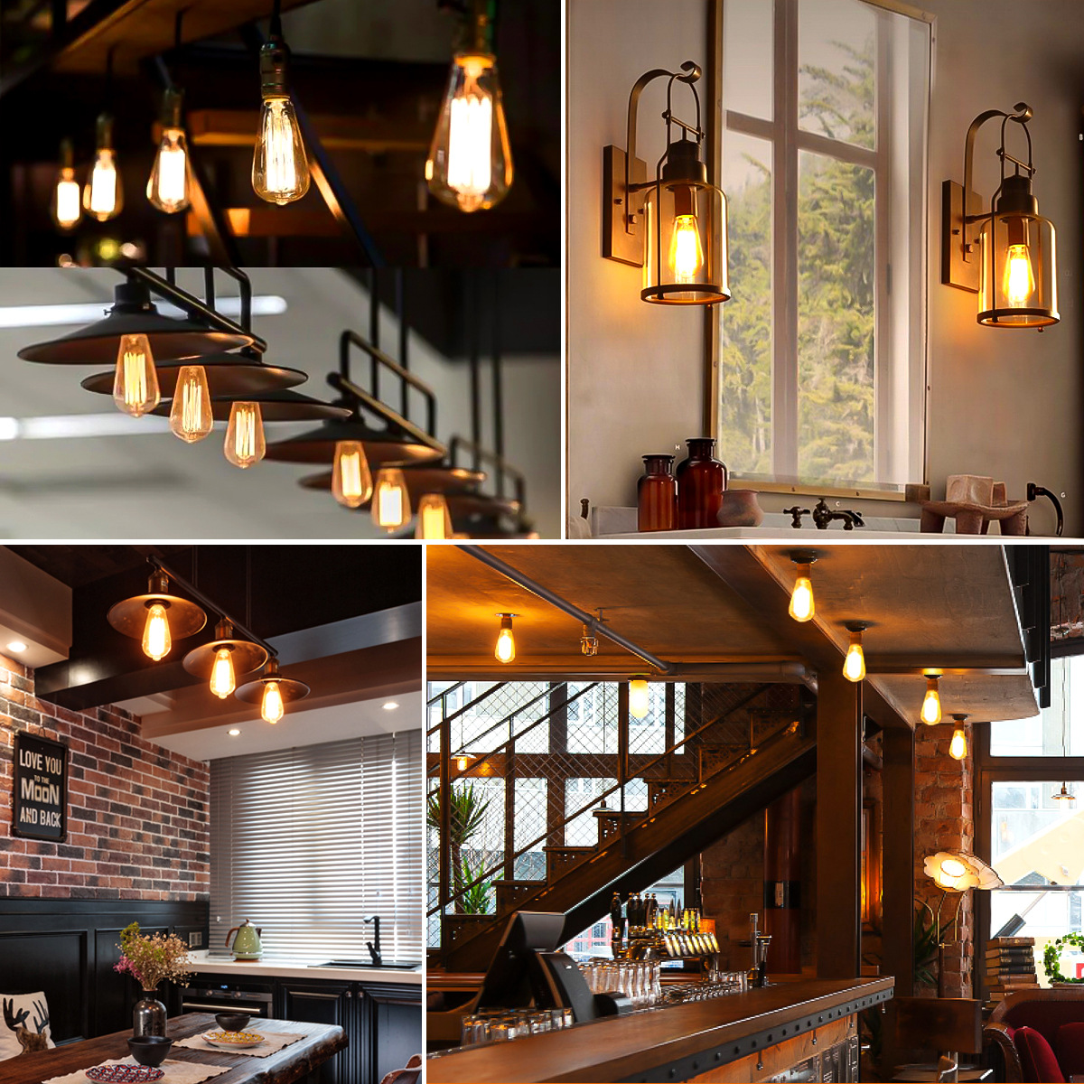 ST58 E26 LED Edison Bulb 6W Dimmable, 60W Equivalent Vintage Glass Light Bulbs, 550LM 2200K-6000K Adjustable Color Temperature, 6-Pack for Home Cafe D