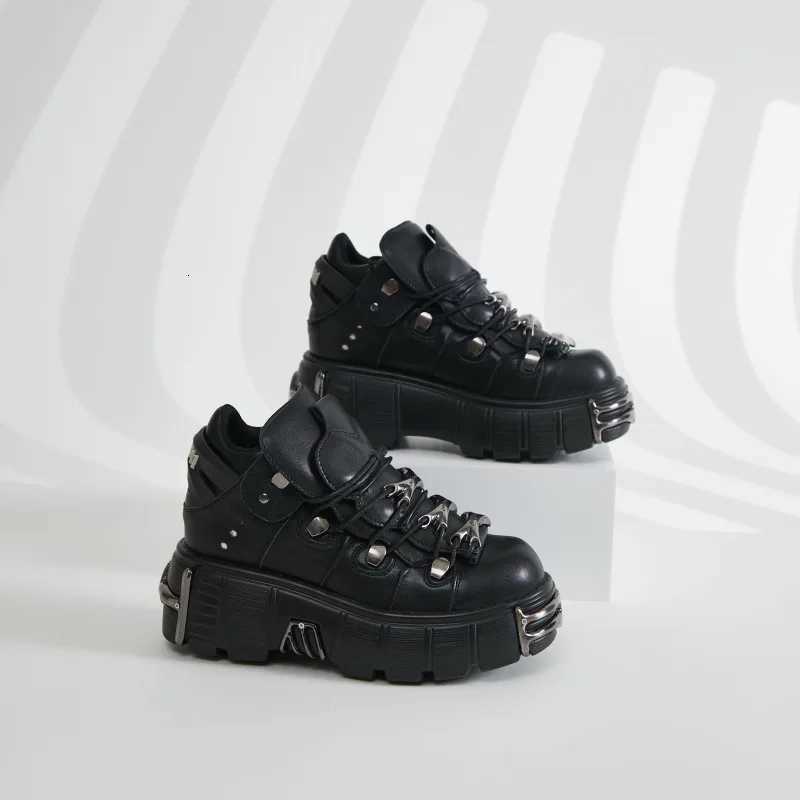 Limited Availability Bold Black Platform Sneakers with Shiny Metal Accents W250920