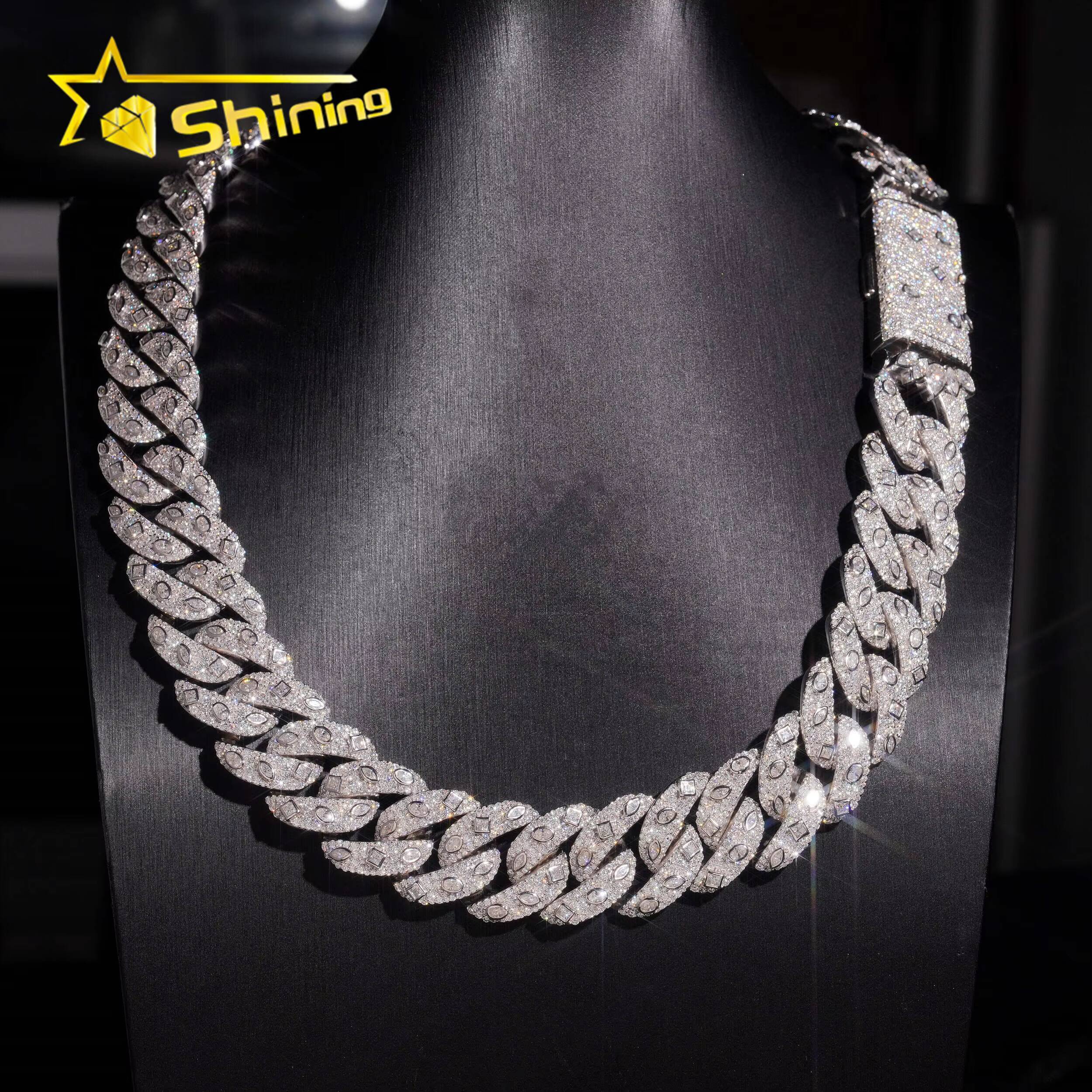 IGI Certificated Fancy Cut Moissnaite 20mm Necklace Iced Out Pass Diamond Test 925 Silver Hip Hop Luxury Cuban Link Chain