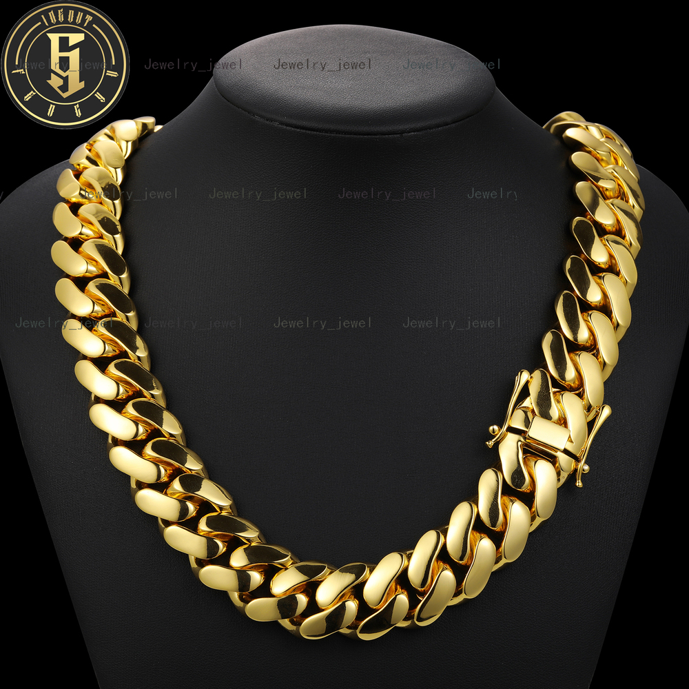 Personalized Hip Hop Jewelry Luxury 10mm22mm 18K Gold Plated Brass Miami Cuban Link Chain Necklace for Men