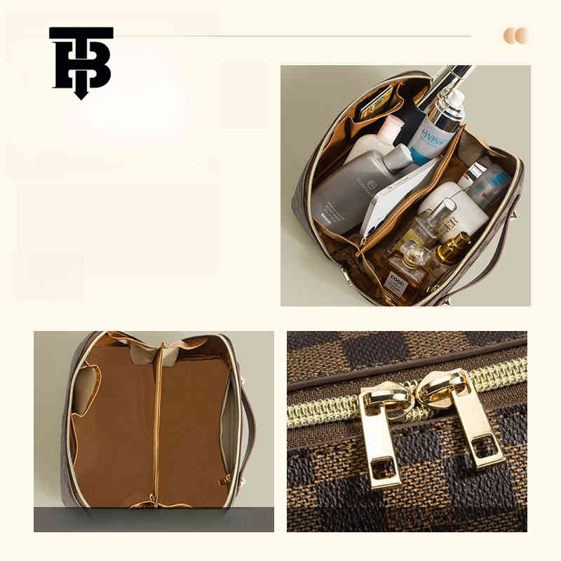 TB BHULAMTE Free Shipping New Designer Women's Bag 2025 Retro Checkered Makeup Bag PU Multifunctional Convenient Handheld Makeup Bag Storage Toil