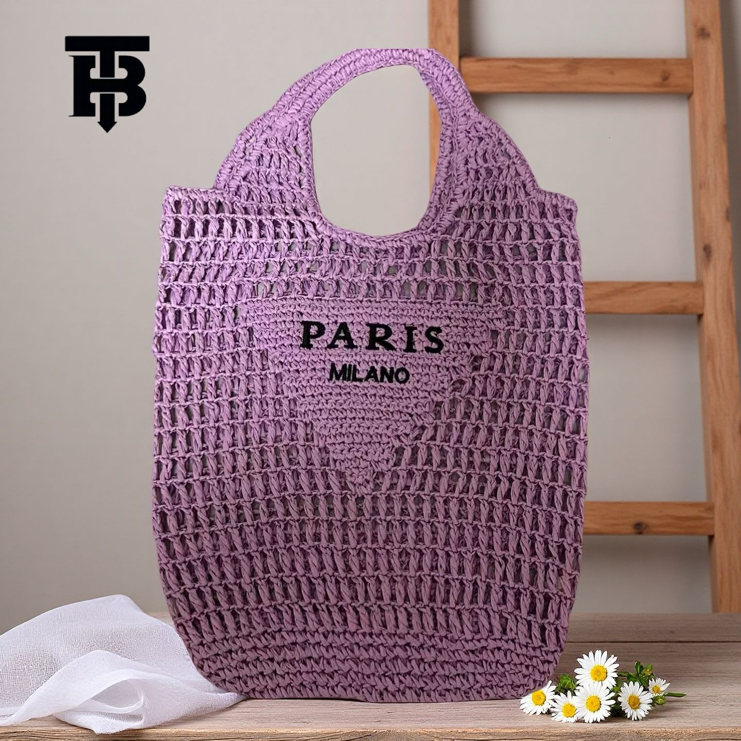 TB BHULAMTE Free Shipping New Designer Women's Bag 2025 Letter Embroidery Hand Woven Bag Hollow Crochet Straw Bag Beach Vacation Shoulder Bag Wom