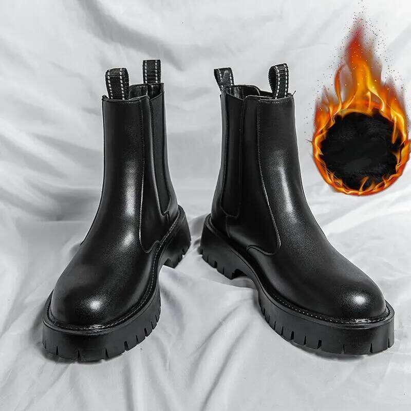Black PU Thick Soled Durable One Foot Business High-quality Outdoor Training Size 38-44 Men Boots