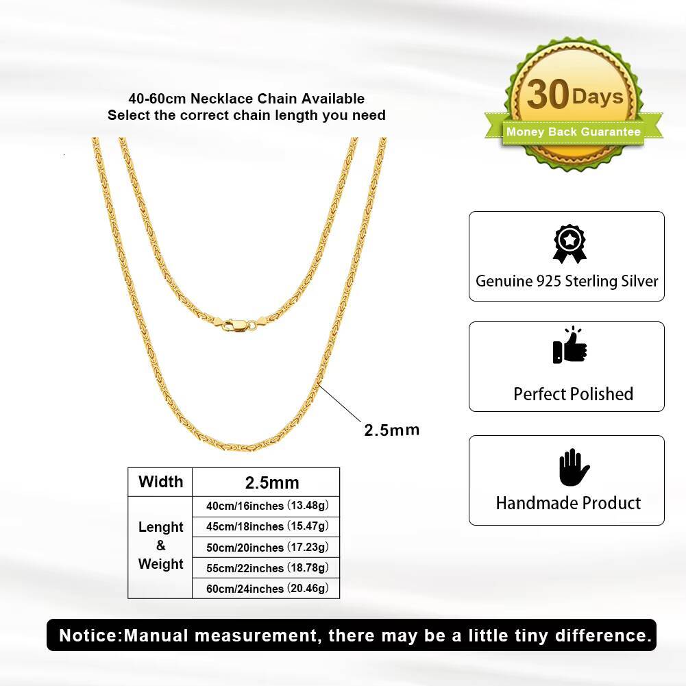 RINNTIN SC79 Classic Mens 18K Gold Plated Byzantine Chain Necklaces New Arrival 925 Sterling Silver 25mm Chain Necklace for Men