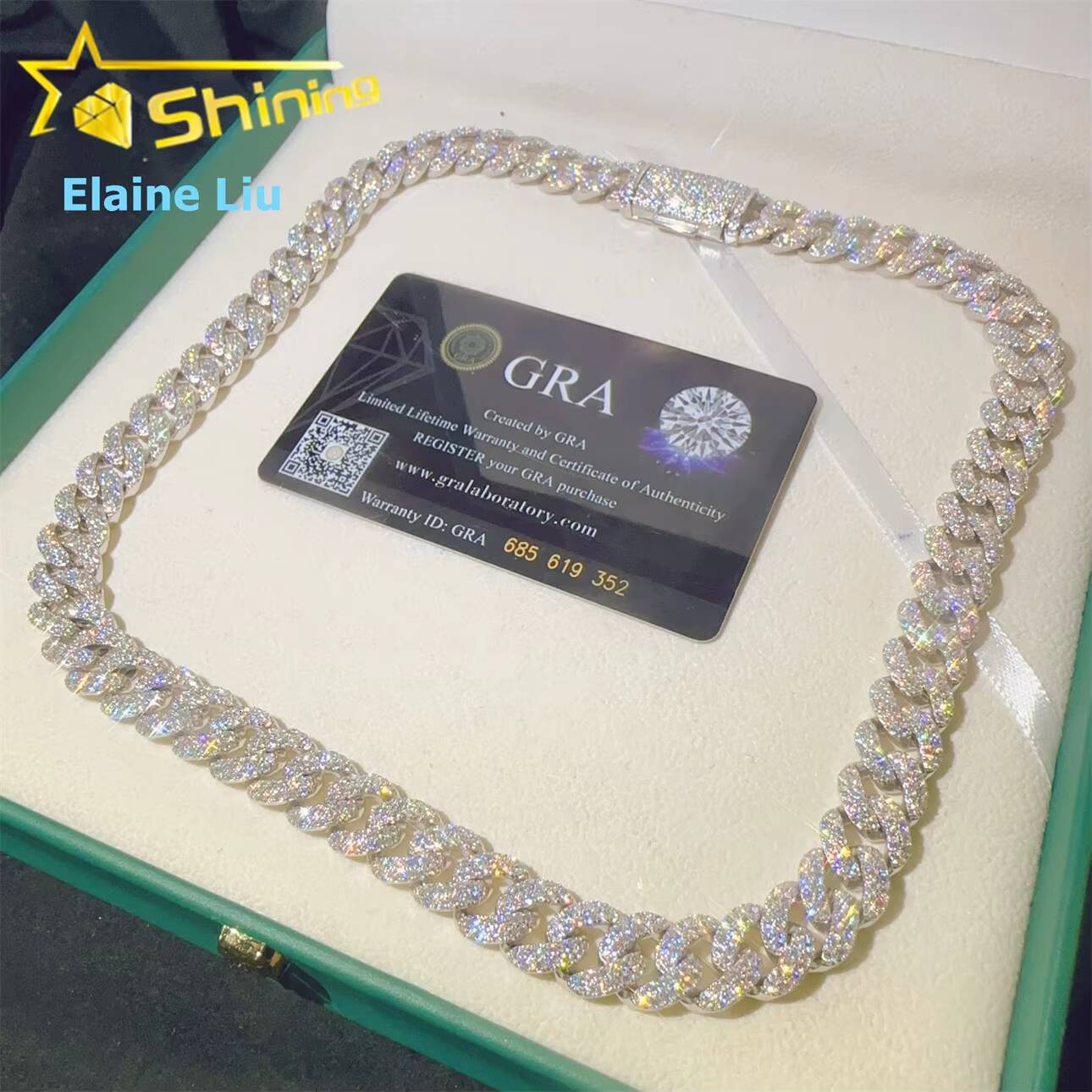 High Quality Hip Hop Iced Out Customized Trend Fine Jewelry Diamond 12MM 925 Sterling Silver Moissanite Miami Cuban Link Chain Necklace