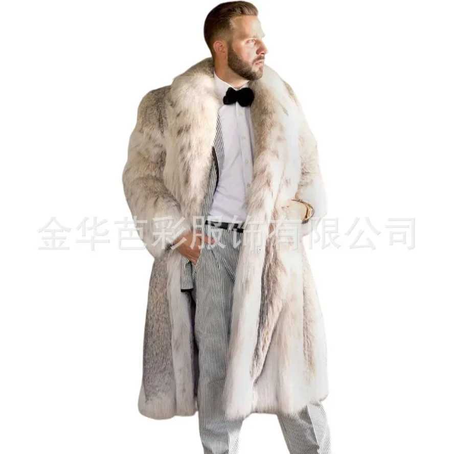Luxury Brand Fur Coat Mens Midlength Faux Fur Jacket Lynx Leopard Print Faux Fur Coat Mens Winter Warm Mens CoatsXJ250920