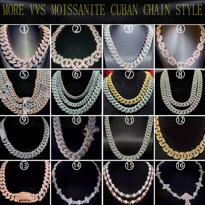 High Quality Rangular Fudge Iced VVS Moissanite Cuban Link Prong Inlaid 925 Silver Plated 18K Real Gold Cuban Necklace