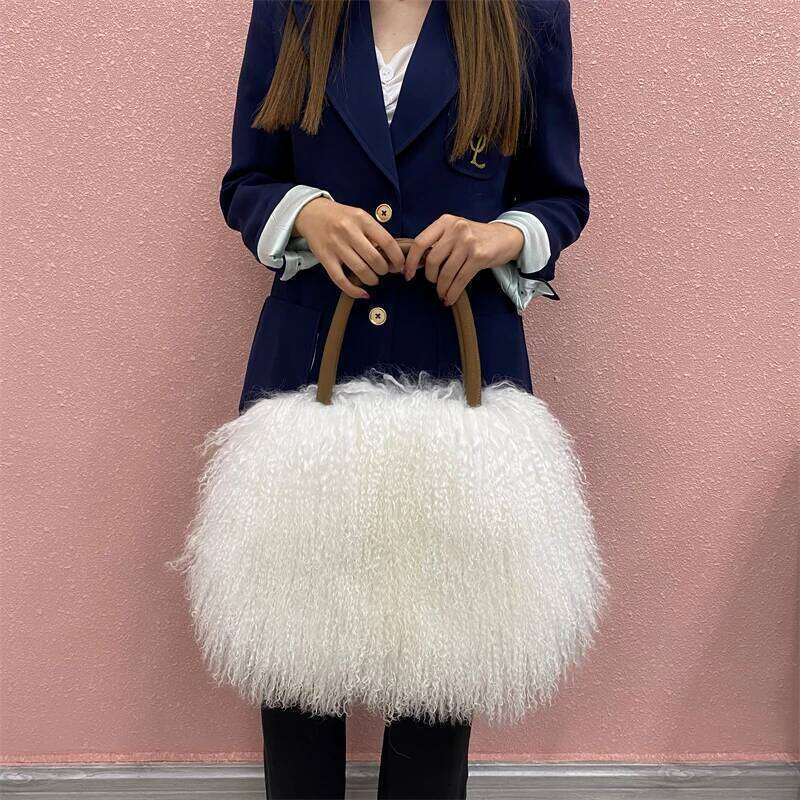 Designer Luxury Factory Wholesale New Fashion Design Real Mongolian Lamb Sheep Fur Shoulder Bag