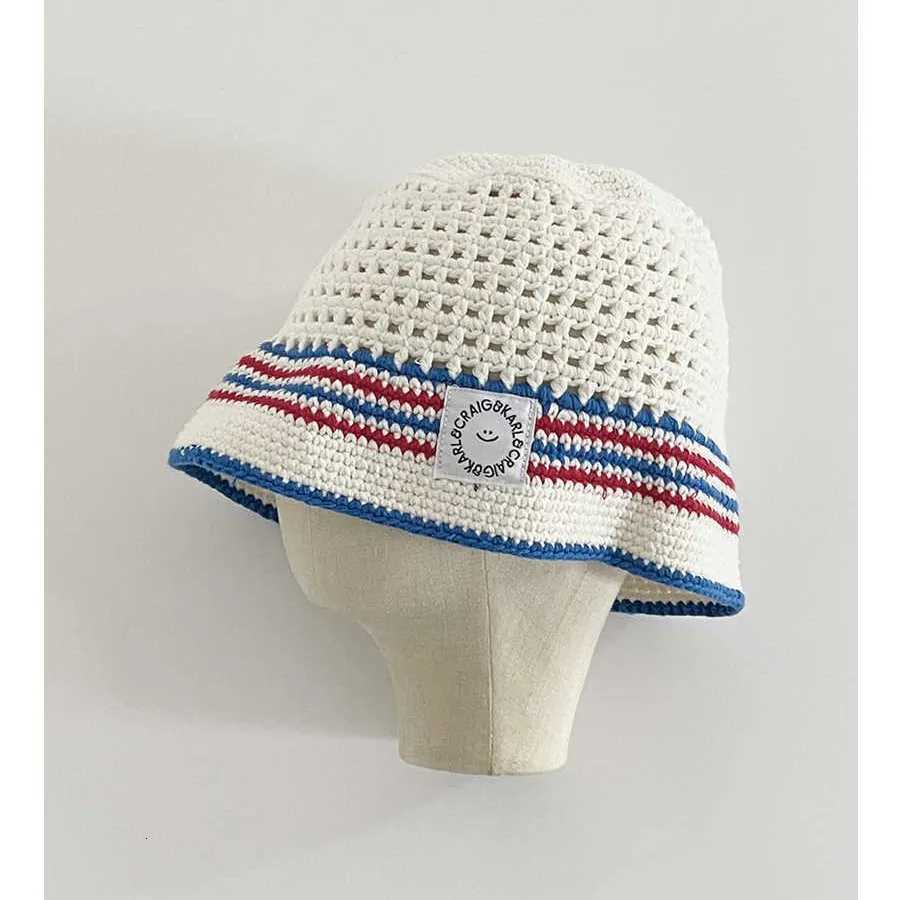 Korean Version Contra Striped Knitted Fisherman Hat Versatile Hollow Breathable Hand Woven Yarn Hat Y250920