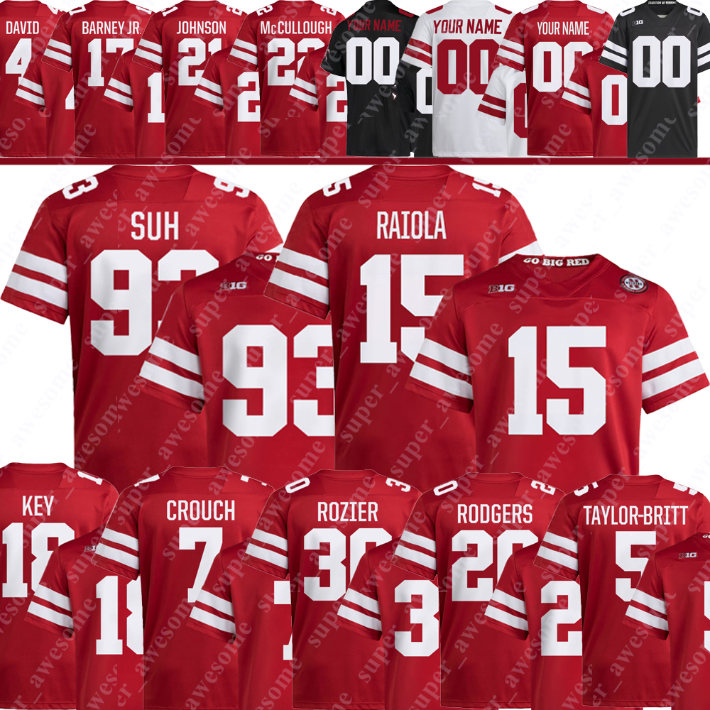 Nebraska Cornhuskers Football Jersey Dylan Raiola Emmett Johnson Dane Key Dasan McCullough Lavonte David Cam Taylor-Britt Johnny Rodgers Ndamukong Suh Crouch