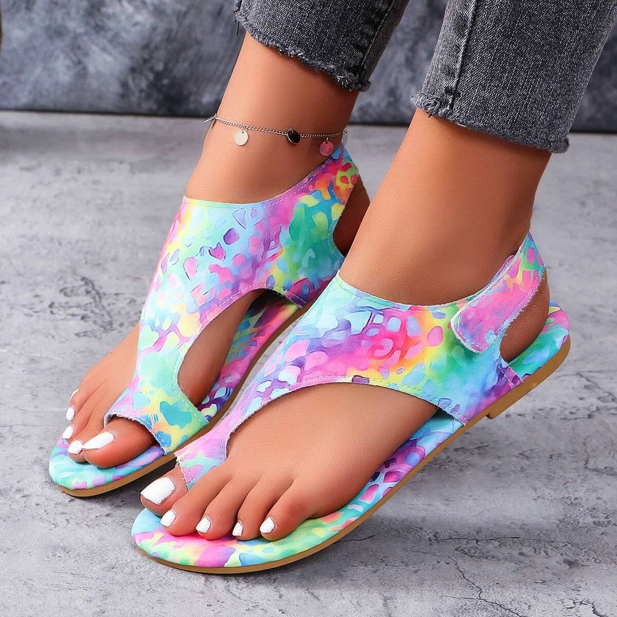 Flats 2024 New Summer Print Casual Shoes for Women Fashion Beach Dress Brand Sandals Flip Flops Zapatos De Mujer ddmypanda