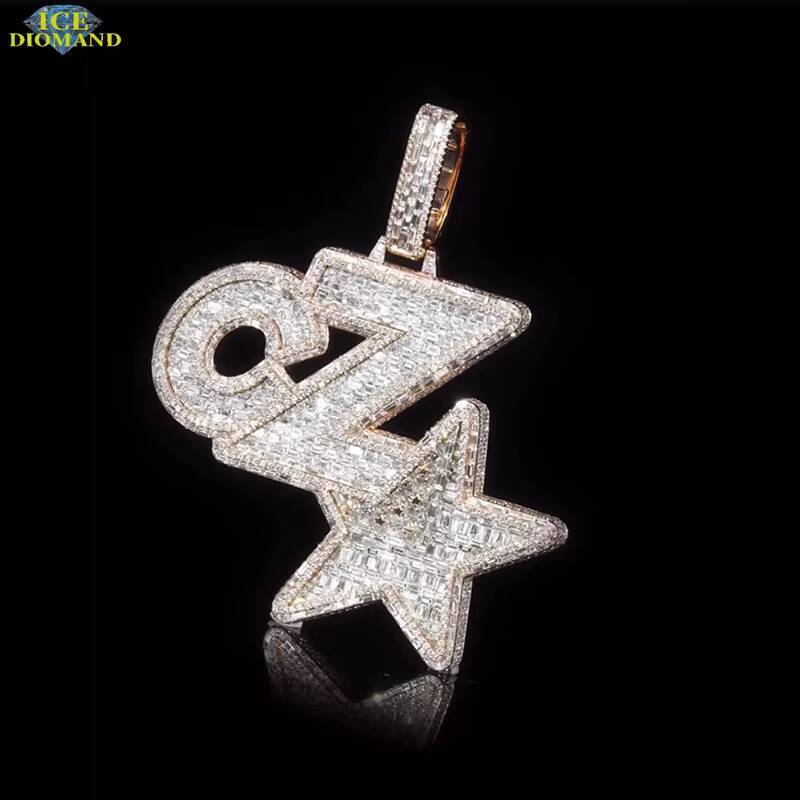Iced Out Customized Trend Mossanite Pendant Initial Letter 925 Sterling Sliver Pass Tester Moissanite Pendant High Quality Men Jewelry