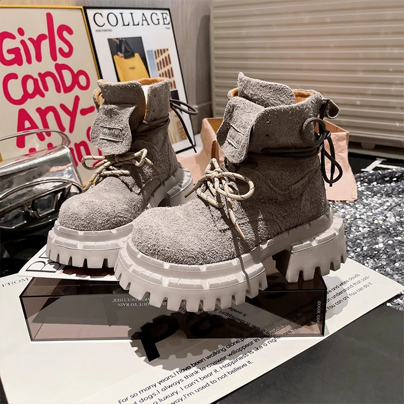 Womens Ankle Boots Platform er Shoes Suede Retro Boots for Woman Fashion Winter Women Pumps Gladiator Mujer Zapatos 250919