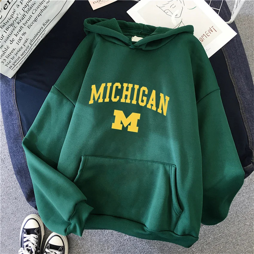Fashion Michigan University Women Hoodies Hip Hop Fleece Woman Casual Pullover Unisex Streetwear Harajuku Male Hoody Clothes 250919