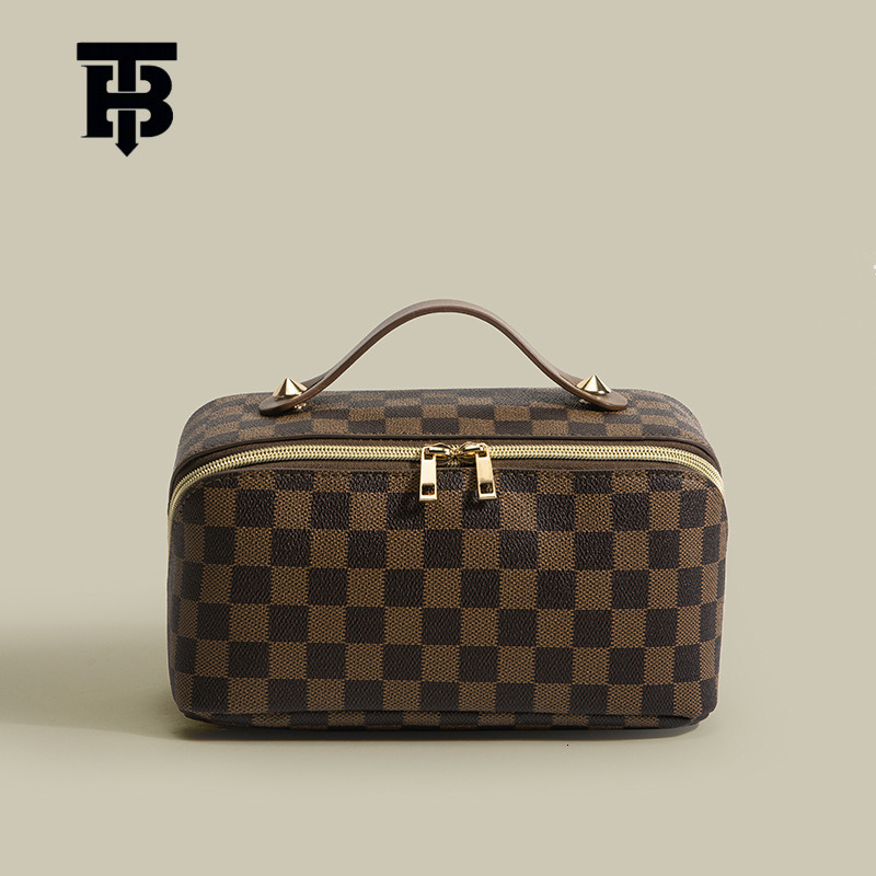 TB BHULAMTE Free Shipping New Designer Women's Bag 2025 Retro Checkered Makeup Bag PU Multifunctional Convenient Handheld Makeup Bag Storage Toil