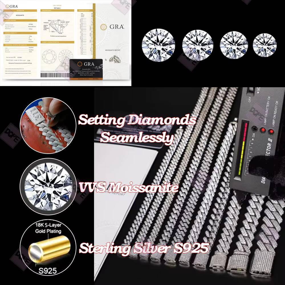 Customized Trendizable 14MM Cuban Link Chain Iced Out VVS Diamond 925 Silver Hiphop Moissanite Cuban Chain