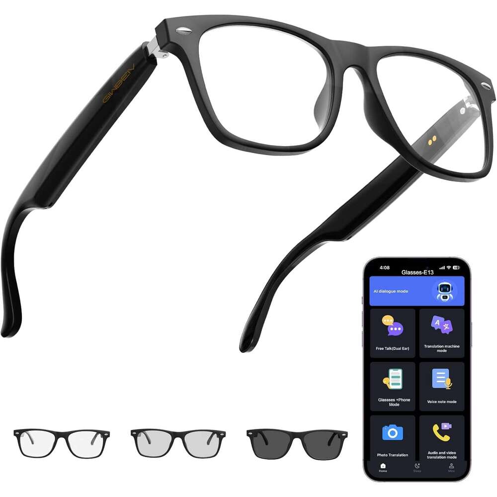 AI Translation Smart Glasses Chat GPT for Men Women, Bluetooth Sunglasses with Translator 164 Languages and Color-Change Lens, Music Playback Hands-Free Calls,