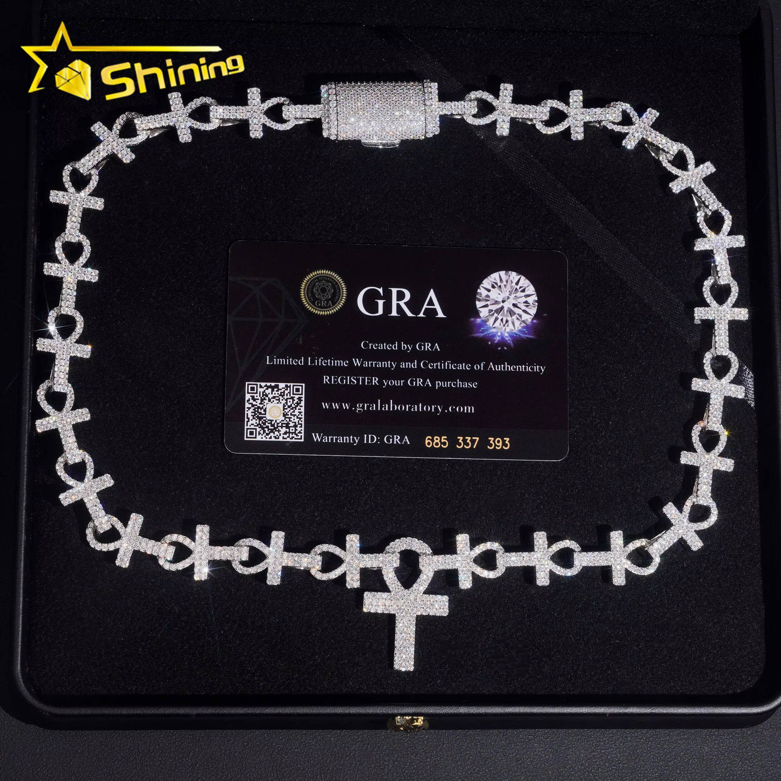Ankle Cross Moissanite Necklace Chain Pass Tester VVS Moissanite 925 Silver Gold Plated Hip Hop Iced Out Cuban Link Chain