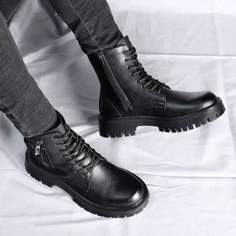 Men's English Style Thick Sole Design Men End Top Layer Leather Brand Famous High Quality Casual Boots