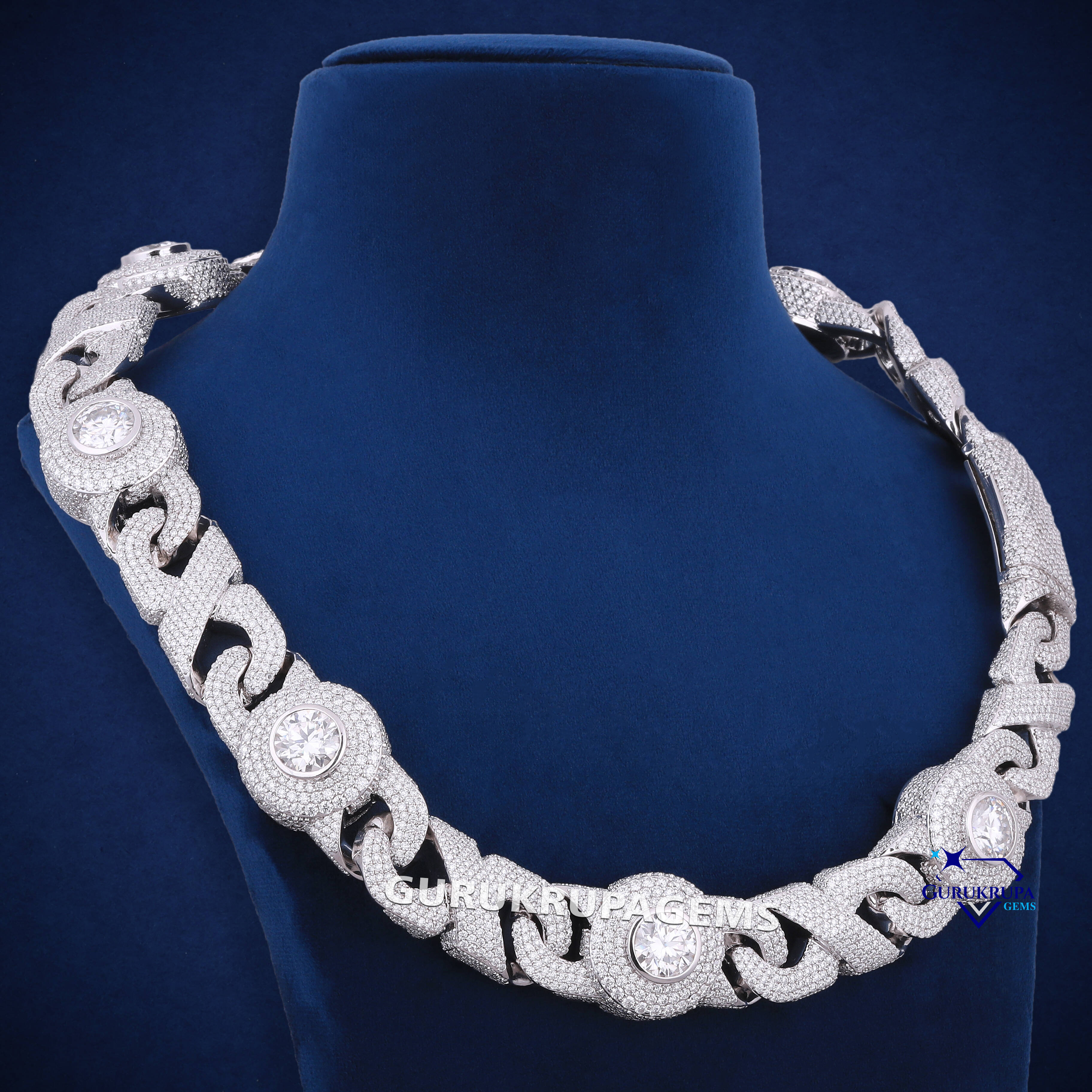 20mm Hip Hop Jewelry Iced Out Cuban Chain Big Moissanite Diamond Eye Shape 925 Sterling Silver Cuban Infinity Links Necklace