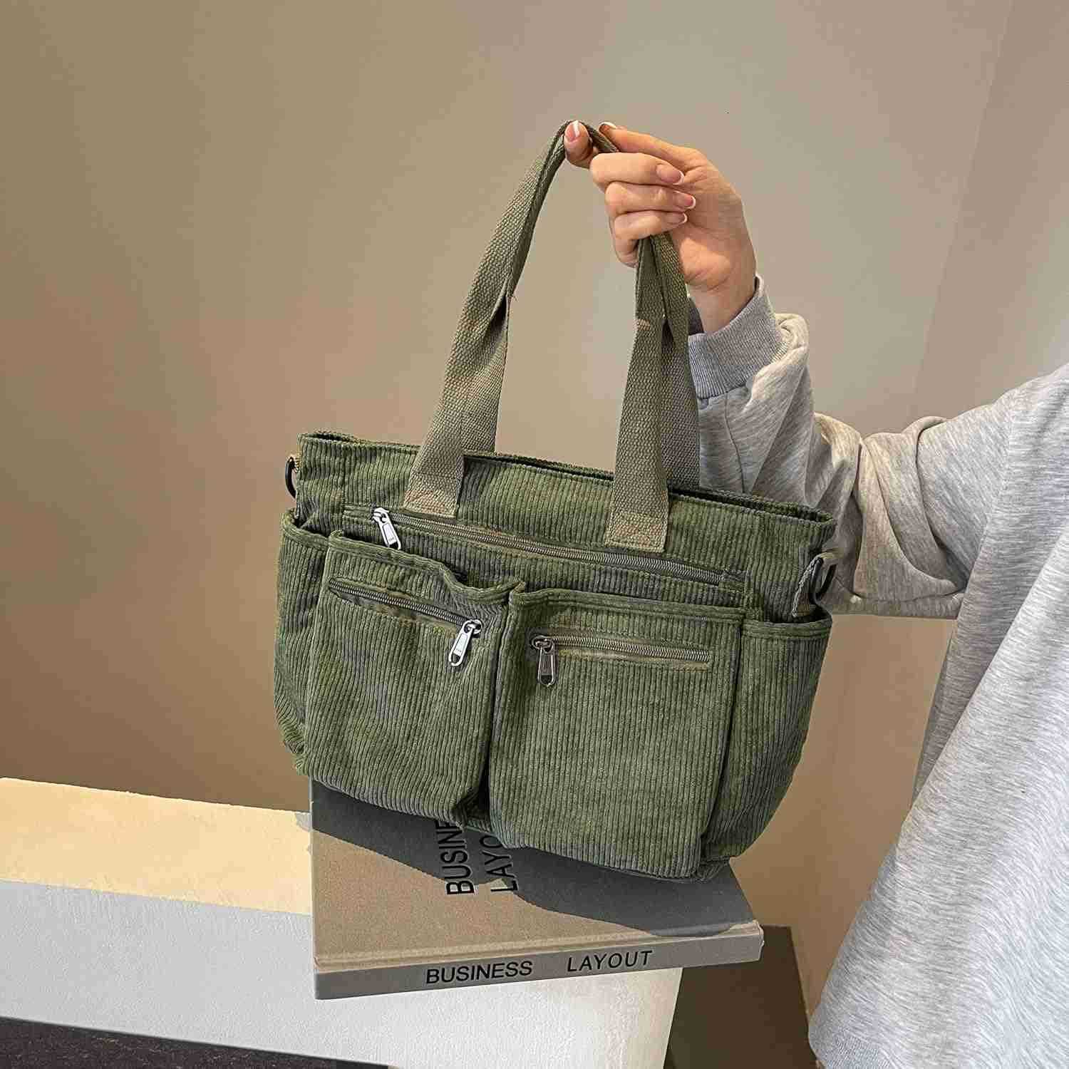 Corduroy Tote Bag for Women Top Handle Crossbody Purse Travel Shoulder Bag Work Handbag Everyday tote bag for schoolZ250920