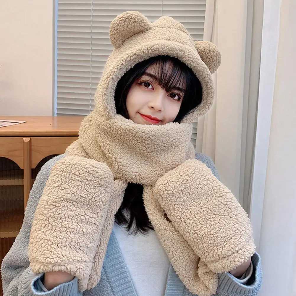New Fashion Winter Wen Novelty Beanies Cs Warm Bear Ear Hat Casual P Hat Scarf Set Casual Solid Wen Cs Present Y250920