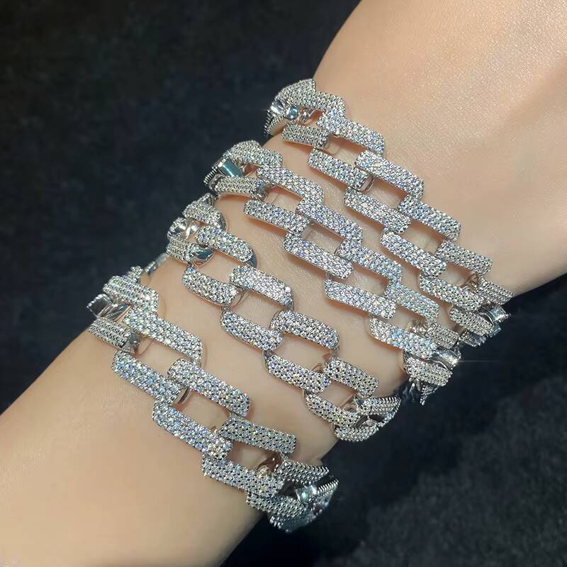 SizeIced Out Hip Hop Jewelry 8mm 10mm 12mm Silver 925 Cuban Chain Moissanite Necklace