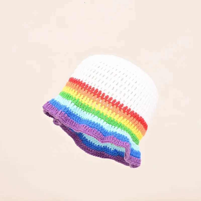Lotus Edge Colo Striped Handmade Knitted Hat Children Autumn and Winter Dopamine Warm Versatile Wool Hat Tide Y250920