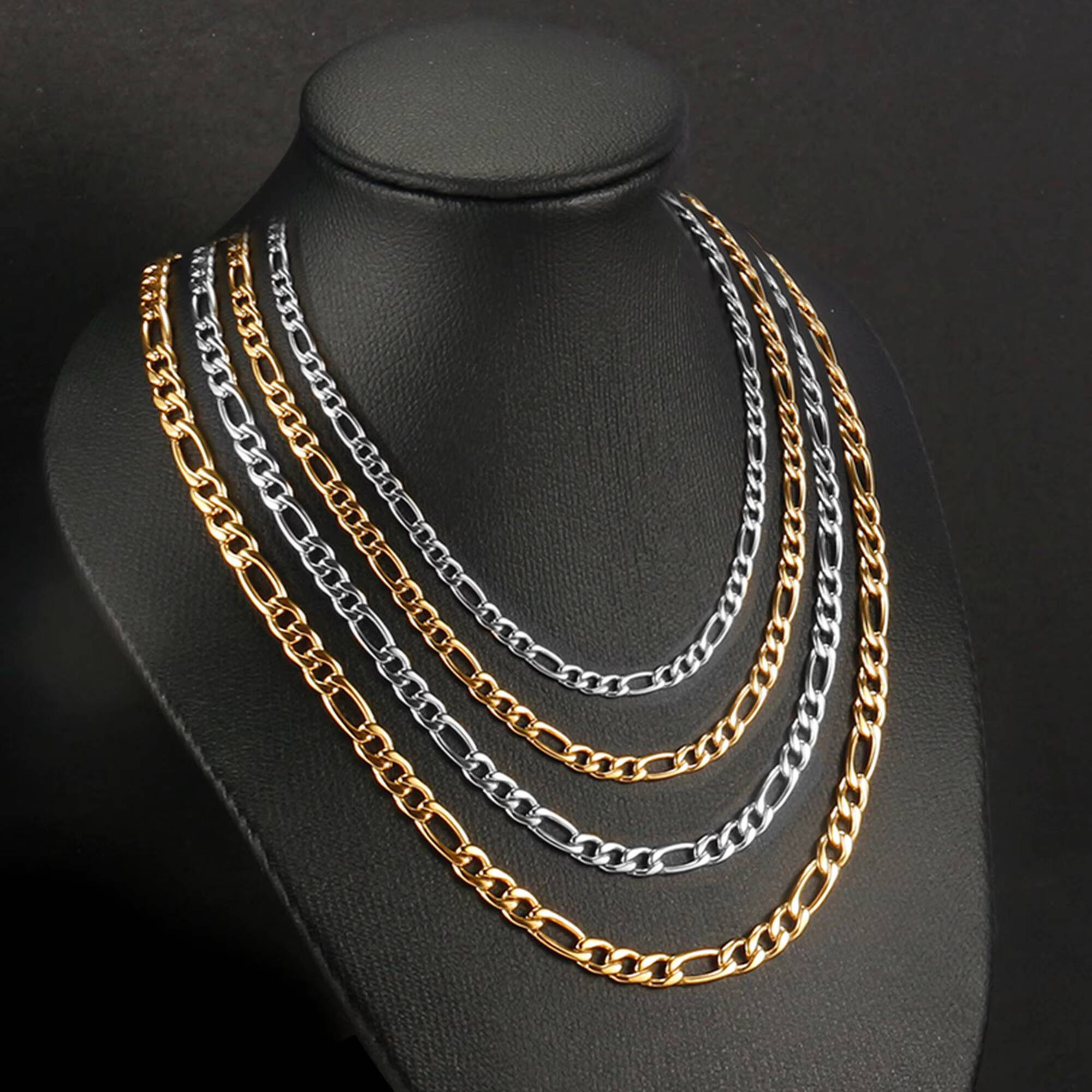 RINNTIN SC34 Cadena Joyas Plata 925 Sterling Silver Chains Jewelry Gold Plated Chain Men Italian Figaro Chain Necklace for Women