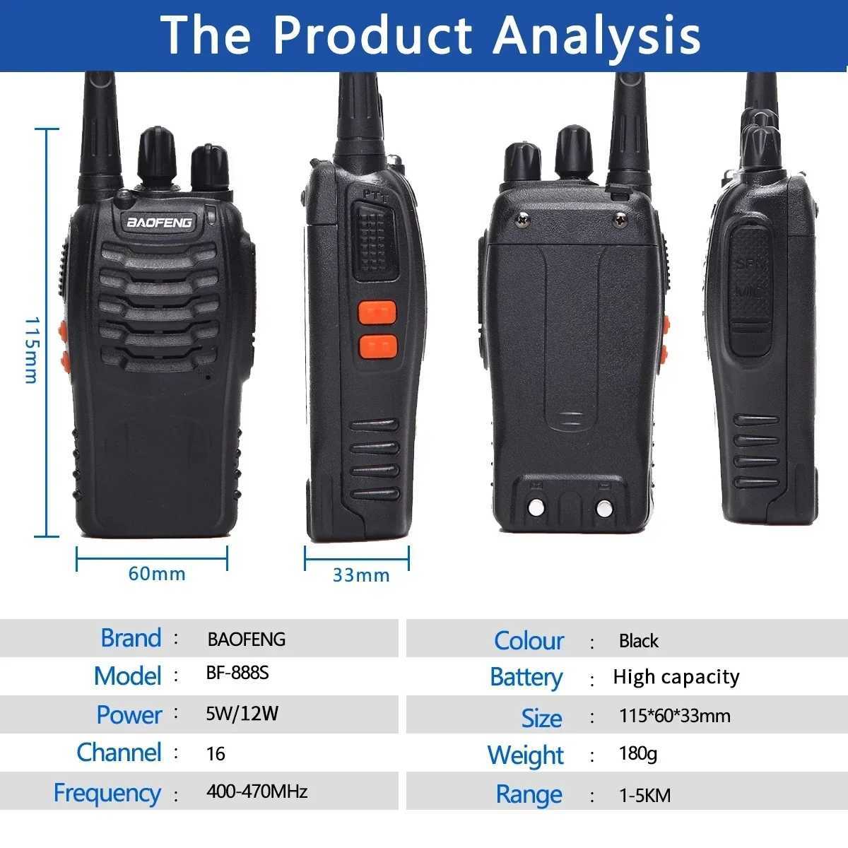 24PCS Baofeng BF888S 12W Walkie Talkie Dual Band Portable Long Range Standby UHF 400470MHz USB Ham Two Way Ra for Hunting Y250920